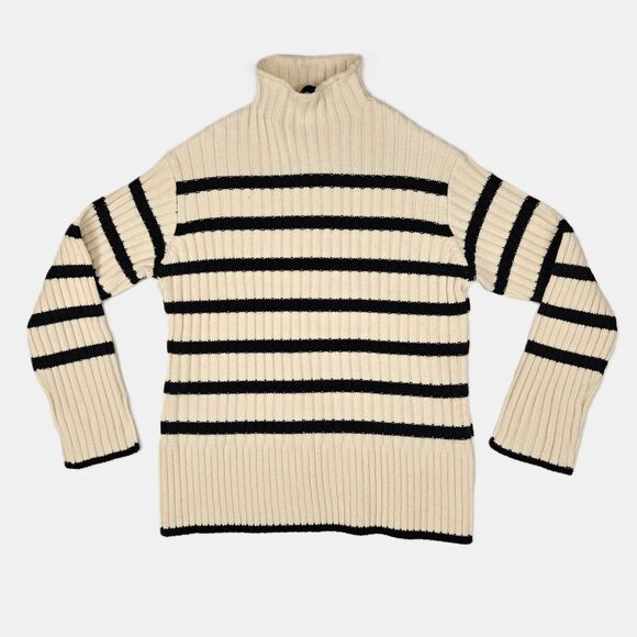 Zara Sweaters - Zara Women’s Striped Mock Neck Rib Knit Sweater Size S Minimalist Preppy